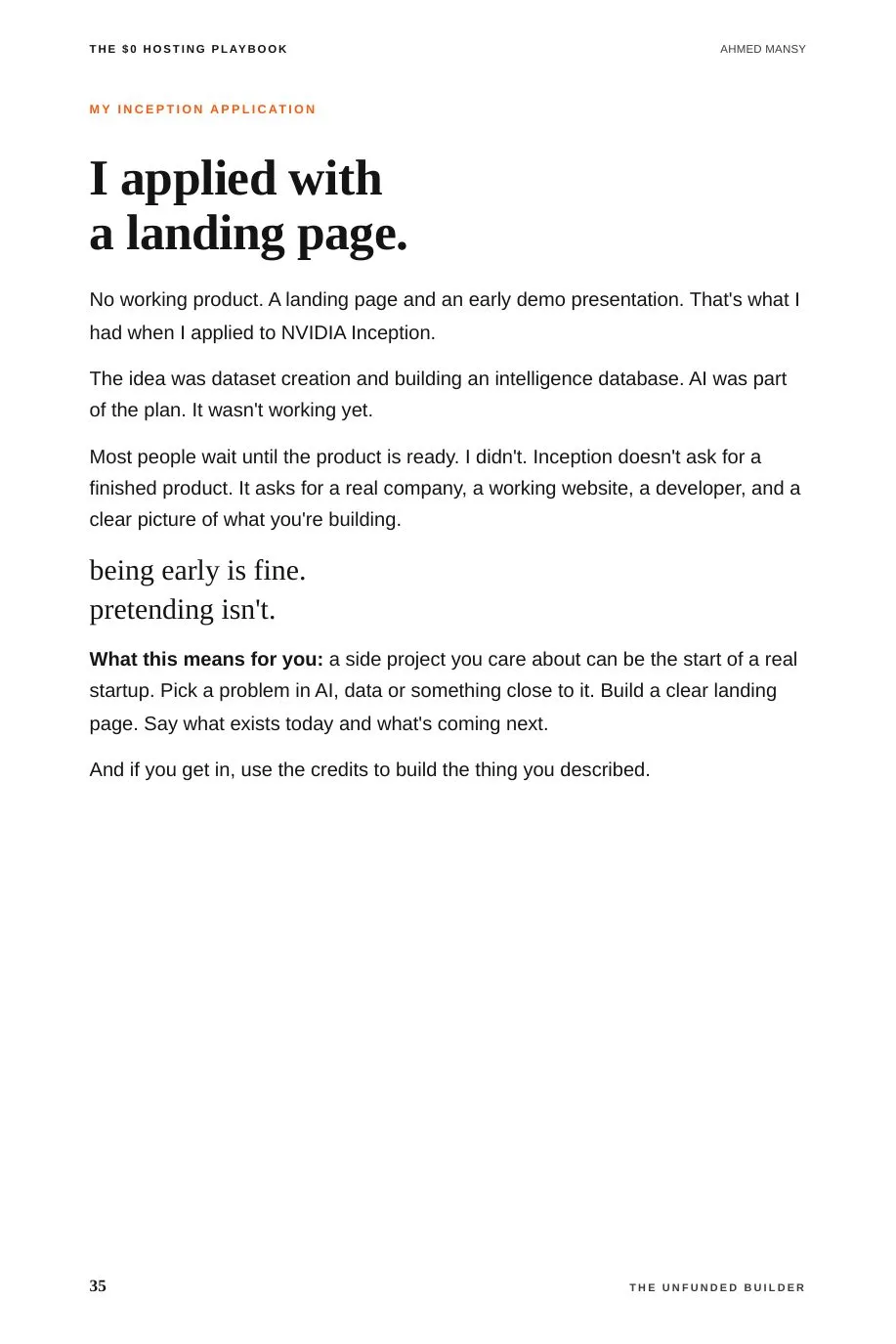Vol. 1, page 35: I applied with a landing page